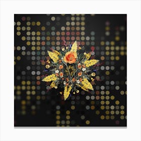 Vintage Saffron Colored Eschscholzia Floral Wreath on Dot Bokeh Pattern n.0723 Canvas Print