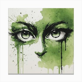 Green Eyes, ink, watercolour Canvas Print