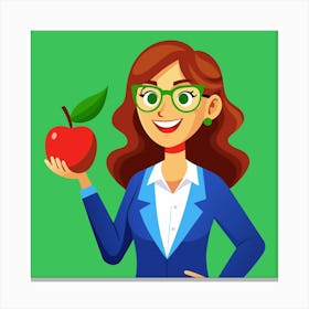 Illustration Of A Woman In A Blue Suit Holding An Apple Canvas Print