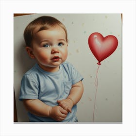 Baby Holding A Heart Balloon Canvas Print