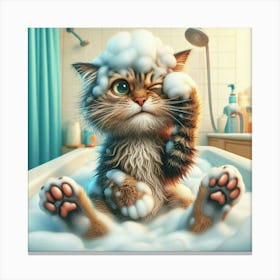 Cat In The Bath Canvas Print