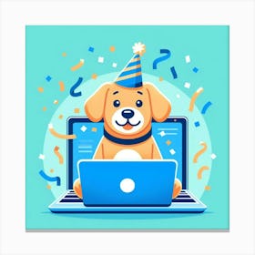 Happy Dog With Laptop Canvas Print