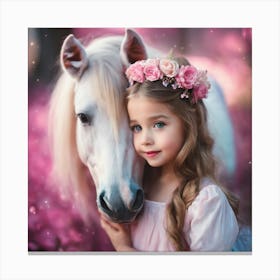 Little Girl With A White Horse Canvas Print