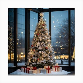 A Majestic Christmas Tree Standing Tall And Adorned With A Mix Of Ostentatious And Minimalist Decor (1) Canvas Print