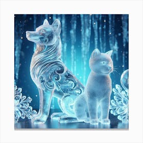 Crystal ice dog and cat statue 3 Canvas Print