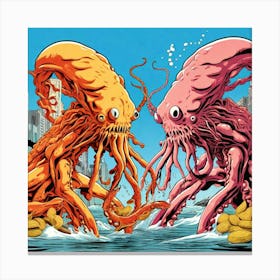 Octopus Battle 2 Canvas Print