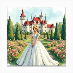 Elegant Princess Diana In A Watercolor Castle Garden Scene 1 Canvas Print