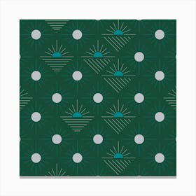 Geometric Pattern With Suns On Dark Green Square Canvas Print