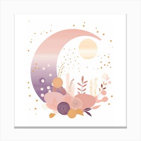 Moon And Flowers Print Canvas Print
