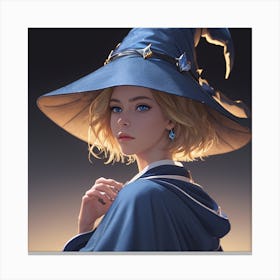 Young Witch In A Blue Hat Canvas Print