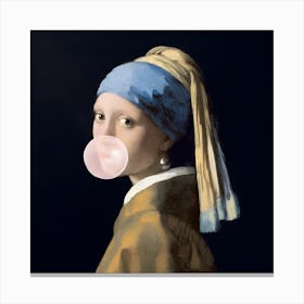 Blowing pink bubble gum Canvas Print