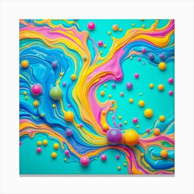 Abstract Colorful Paint Splash On Blue Background Canvas Print