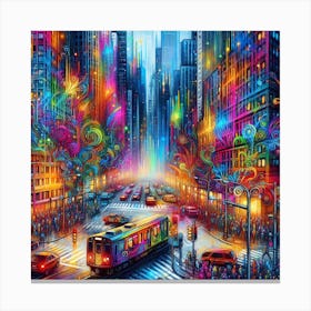 Colorful City: Urban Symphony in Rainbows: Graffiti Melodies on Concrete Canvas Canvas Print