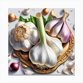 Garlic And Garlic Cloves Canvas Print