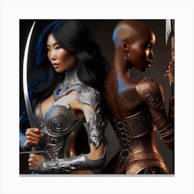 Two Women With Swords Canvas Print