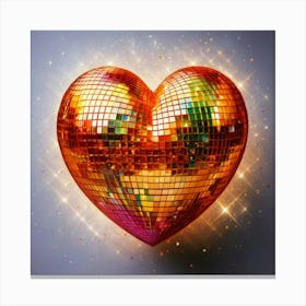 Firefly Heart Shaped, 3d, Disco Ball, Gold, Sparkles, Pink, Orange, Purple, Green, Floating, White B Canvas Print