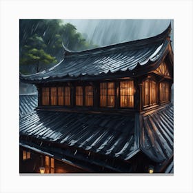Asian House In The Rain Canvas Print