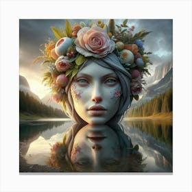 Woman With Flowers On Her Head 1 Canvas Print