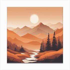 Misty mountains background in orange tone 46 Canvas Print