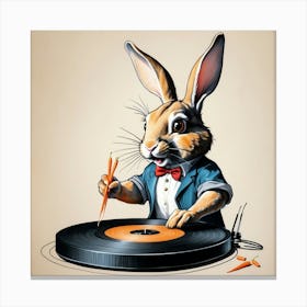 Rabbit Playing A Record Canvas Print