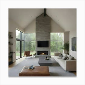 Modern Living Room With Fireplace 8 Canvas Print