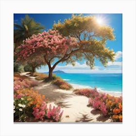 Beach Scene With Flowers Canvas Print