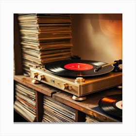 Leonardo Phoenix 10 A Vintage Turntable Sits Atop A Worn Woode 1 Stampe su tela