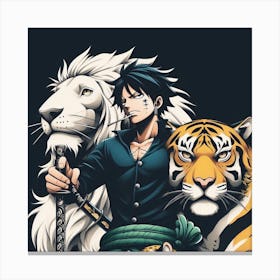 Zoro Character with Tiger and Lion Canvas Print