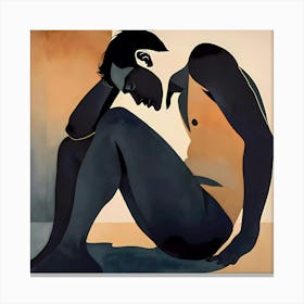 The Thinker, Abstract Man Sitting On The Floor Canvas Print