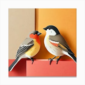 Firefly A Modern Illustration Of 2 Beautiful Sparrows Together In Neutral Colors Of Taupe, Gray, Tan (81) Canvas Print