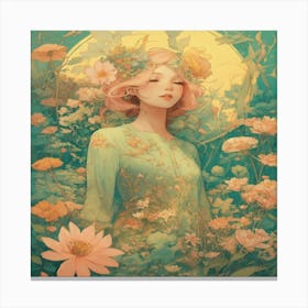 Girl In Flowers Canvas Print