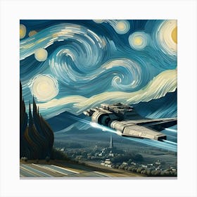 A 3d Rendering Of A Spaceship Traveling Through Space With A Van Gogh Style And A Clear Foreground And Background Canvas Print