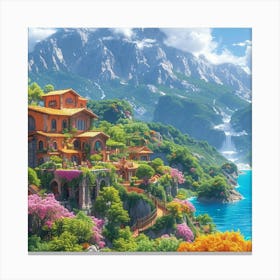 Fantasy House In The Mountains Canvas Print