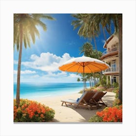 Beach House With Umbrella Canvas Print