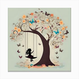 Little Girl On The Swing Under The Tree Canvas Print