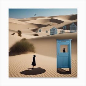 Blue Telephone Box In The Desert Canvas Print