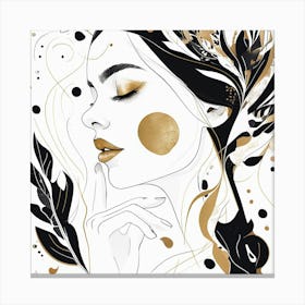 Minimalist Gold and Black Illustration of a Woman’s Profile Canvas Print