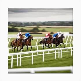 Jockeys Racing On The Track Canvas Print