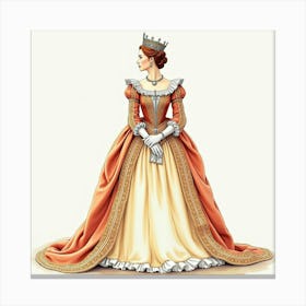 Detailed Watercolor Of Queen Elizabeth I, Radiating Historical Grace 1 Canvas Print