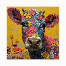 Cow In Flowers Canvas Print
