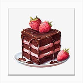 Chocolate Cake With Strawberries Canvas Print