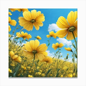 Yellow Flowers In A Field 56 Canvas Print