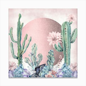 Desert Sunset - Watercolor Cactus And Succulents Canvas Print
