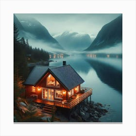 Cabin By The Lake Canvas Print