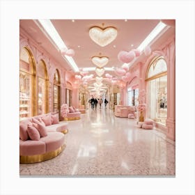 Luxurious Mall Interior All Aspects Bathed In Pink Hues Soft And Fluffy As Clouds Gold Accents Sp Canvas Print