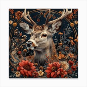 Deer With Flowers 2 Canvas Print