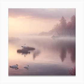 Swans In The Mist Canvas Print