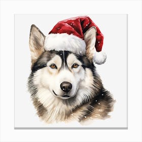 Husky Christmas Hat Canvas Print
