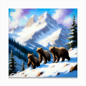 Three Bears In The Snow Canvas Print