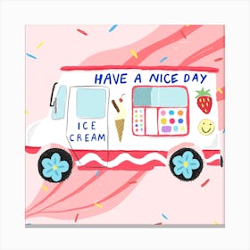 Ice Cream Truck Have A Nice Day Square Canvas Print